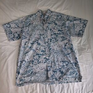 VTG Mens 2XL Go Barefoot Hawaiian Aloha Shirt Tropical Abstract Cotton USA Made